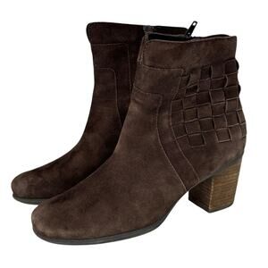 Josef Seibel Basket Weave Rustic Suede Boot Women's SZ 37 Brown Boho Relaxed